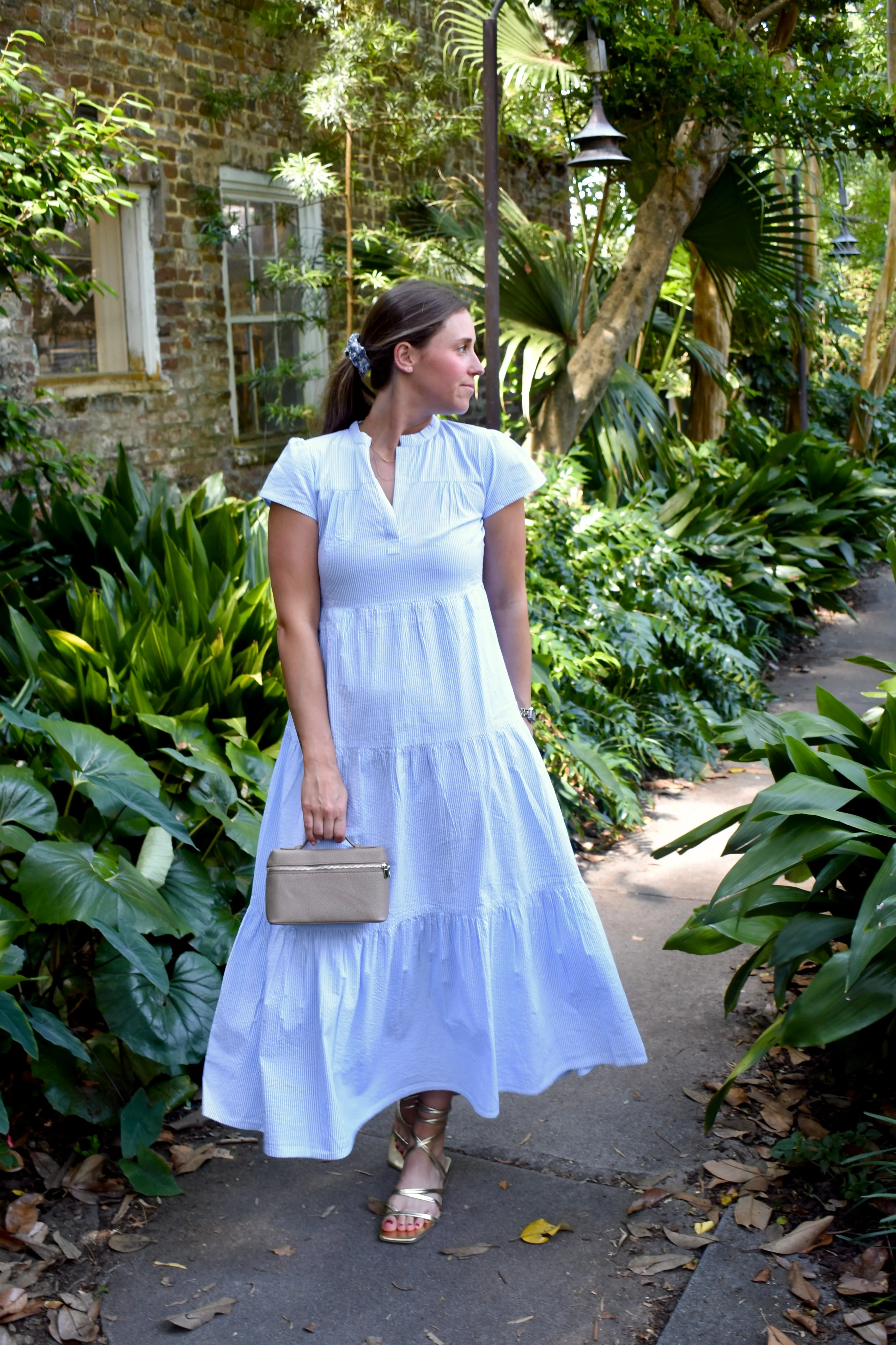 Folly Midi Short Sleeve Seersucker Blue