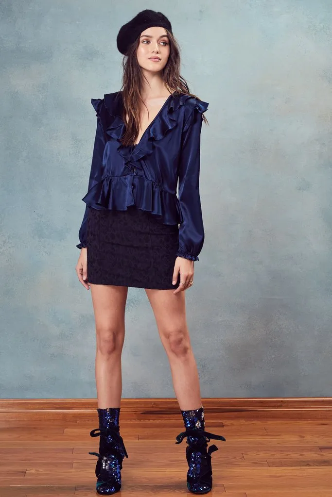 For Love and Lemons Bette Open Back Blouse Navy