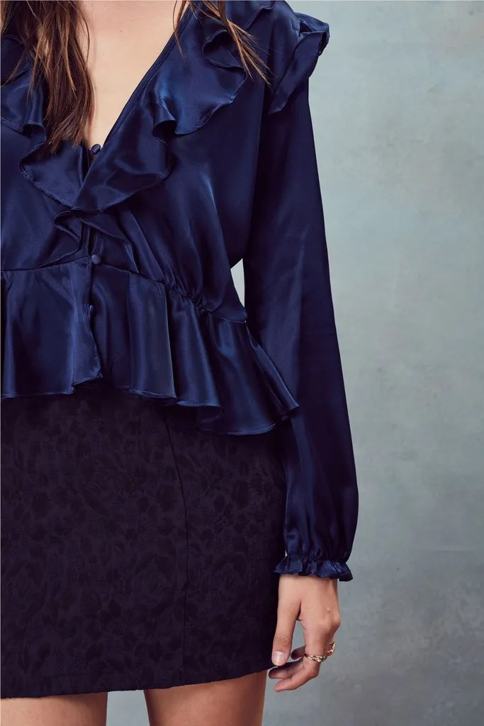 For Love and Lemons Bette Open Back Blouse Navy