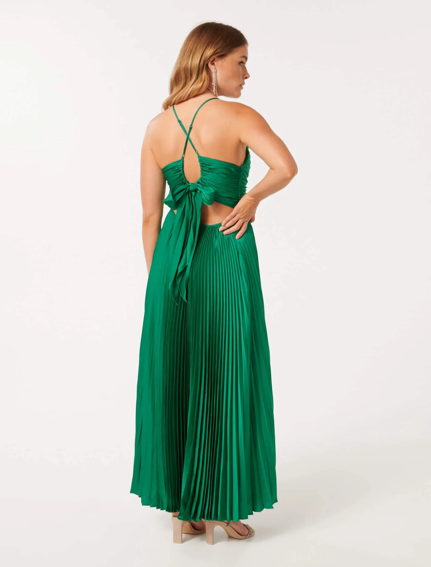 Geri Petite Tie Back Pleated Maxi Dress