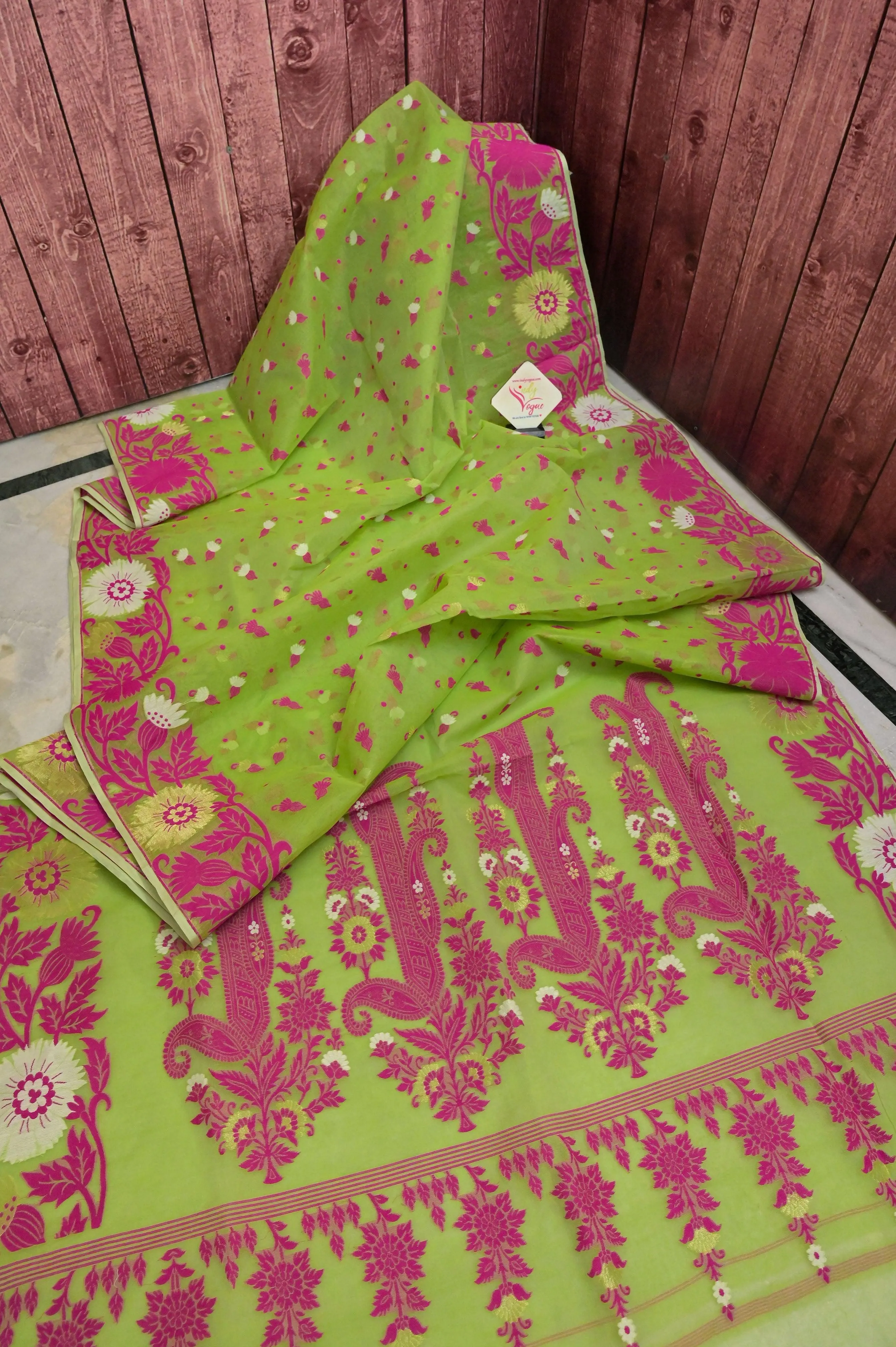 Green and Magenta Color Jamdani Saree