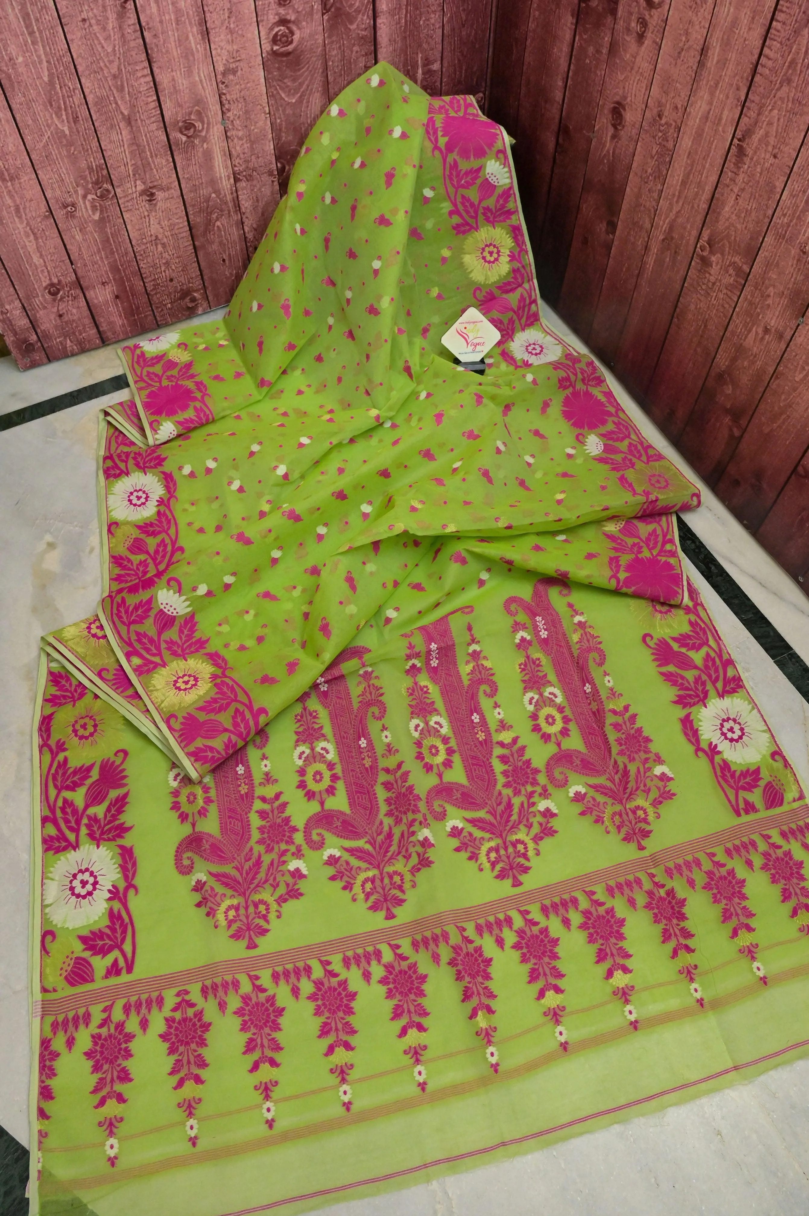 Green and Magenta Color Jamdani Saree