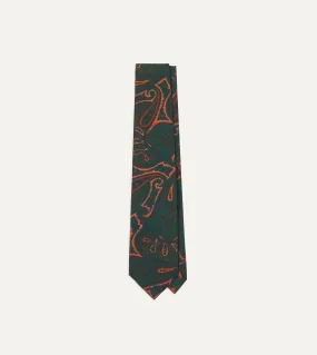 Green and Orange Large Paisley Print Madder Silk Self Tipped Tie