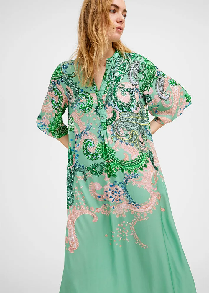 Gustav Anika long shirt dress 49511 Kjole - Neptune Green Paisley Print