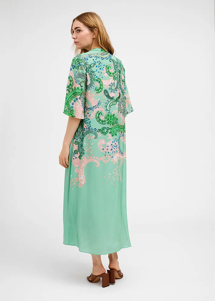 Gustav Anika long shirt dress 49511 Kjole - Neptune Green Paisley Print