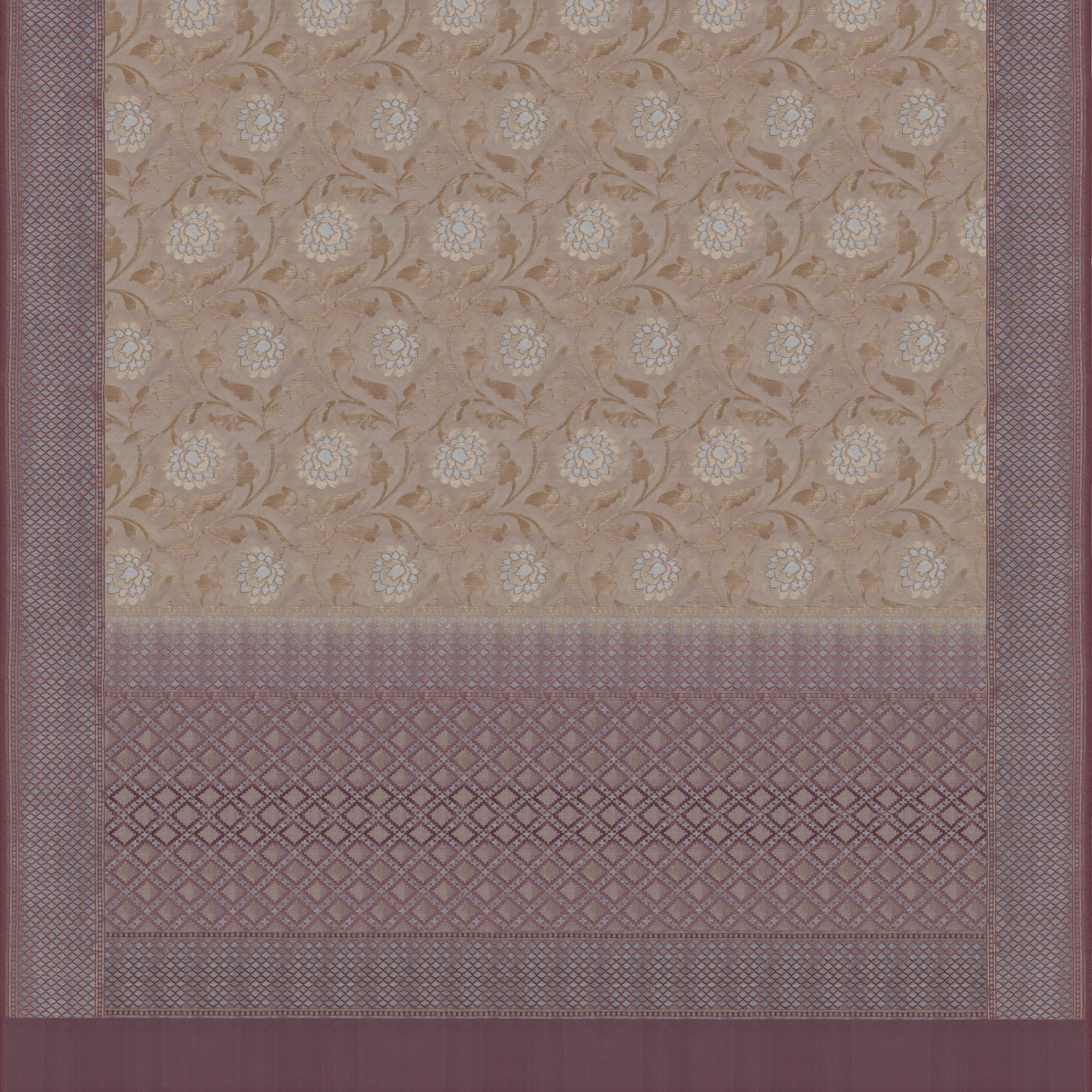 Handwoven Beige with Mauve Banarasi Silk Saree - 1674N021730DSC