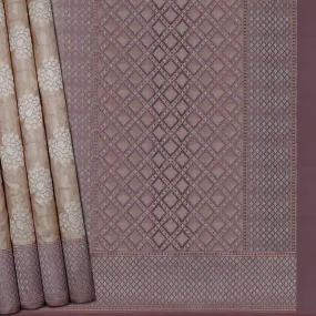 Handwoven Beige with Mauve Banarasi Silk Saree - 1674N021730DSC