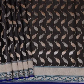 Handwoven Black Kora Silk Saree - 331N010590DSJ