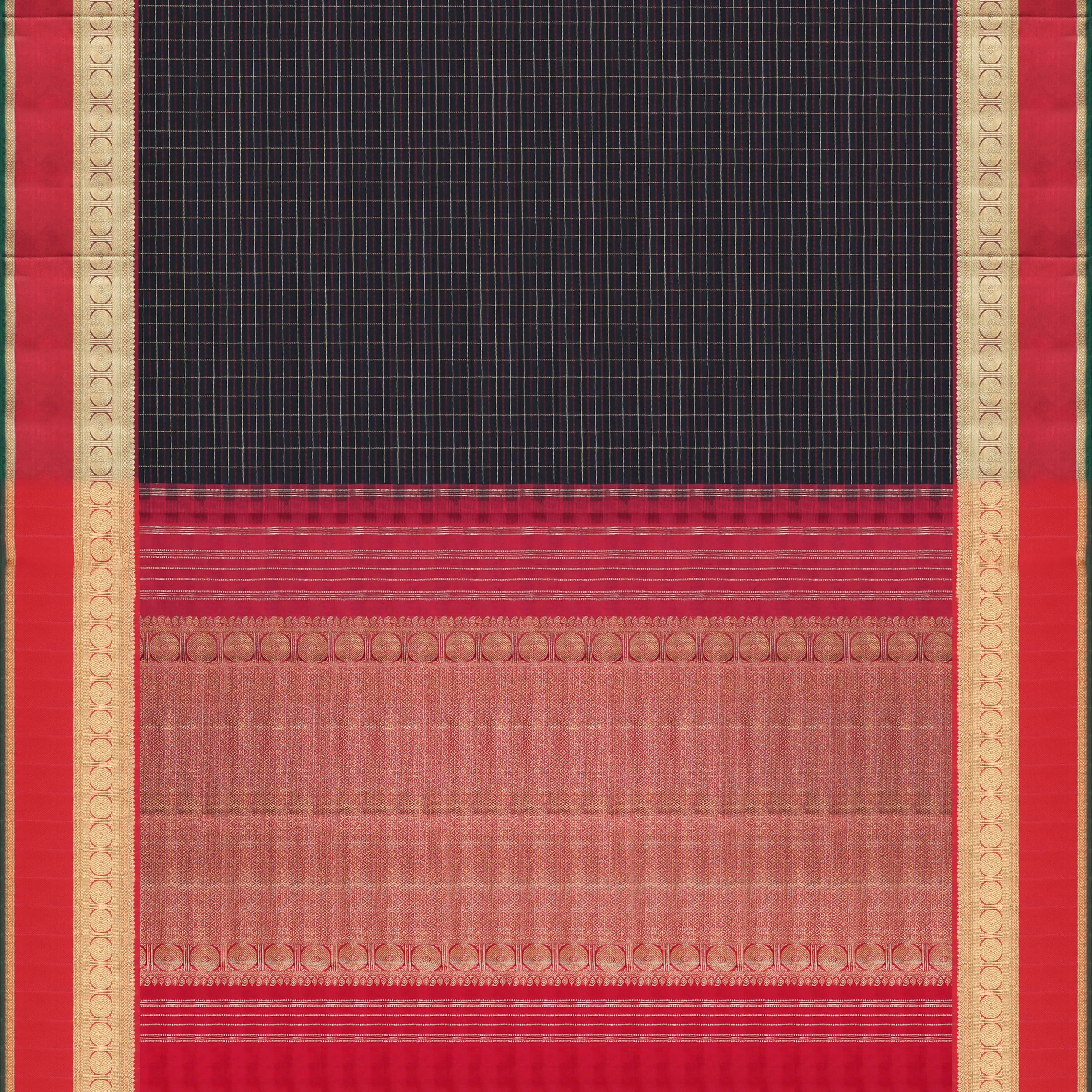 Handwoven Black with Red Kanjivaram Silk Saree - 1517T004046DSC