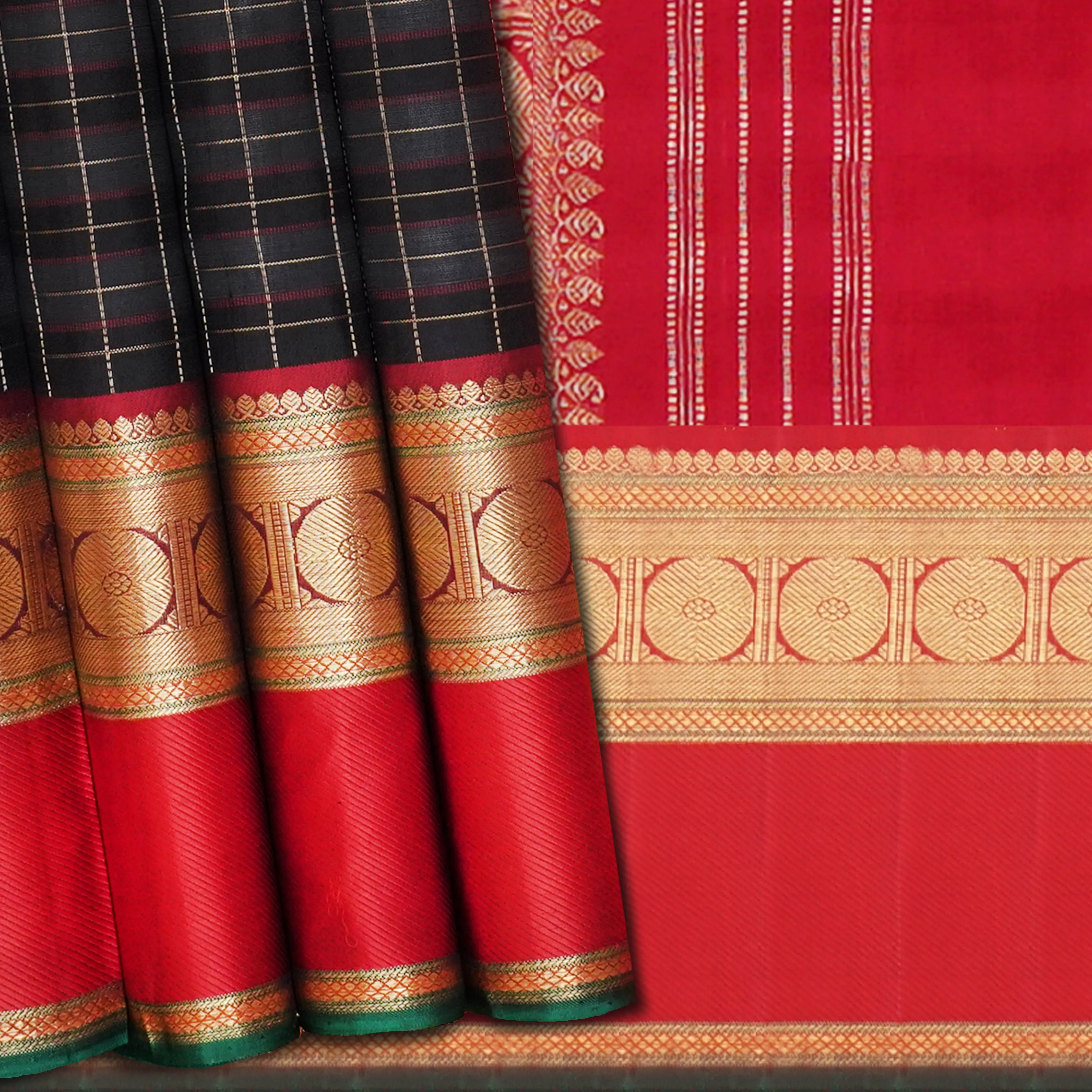 Handwoven Black with Red Kanjivaram Silk Saree - 1517T004046DSC