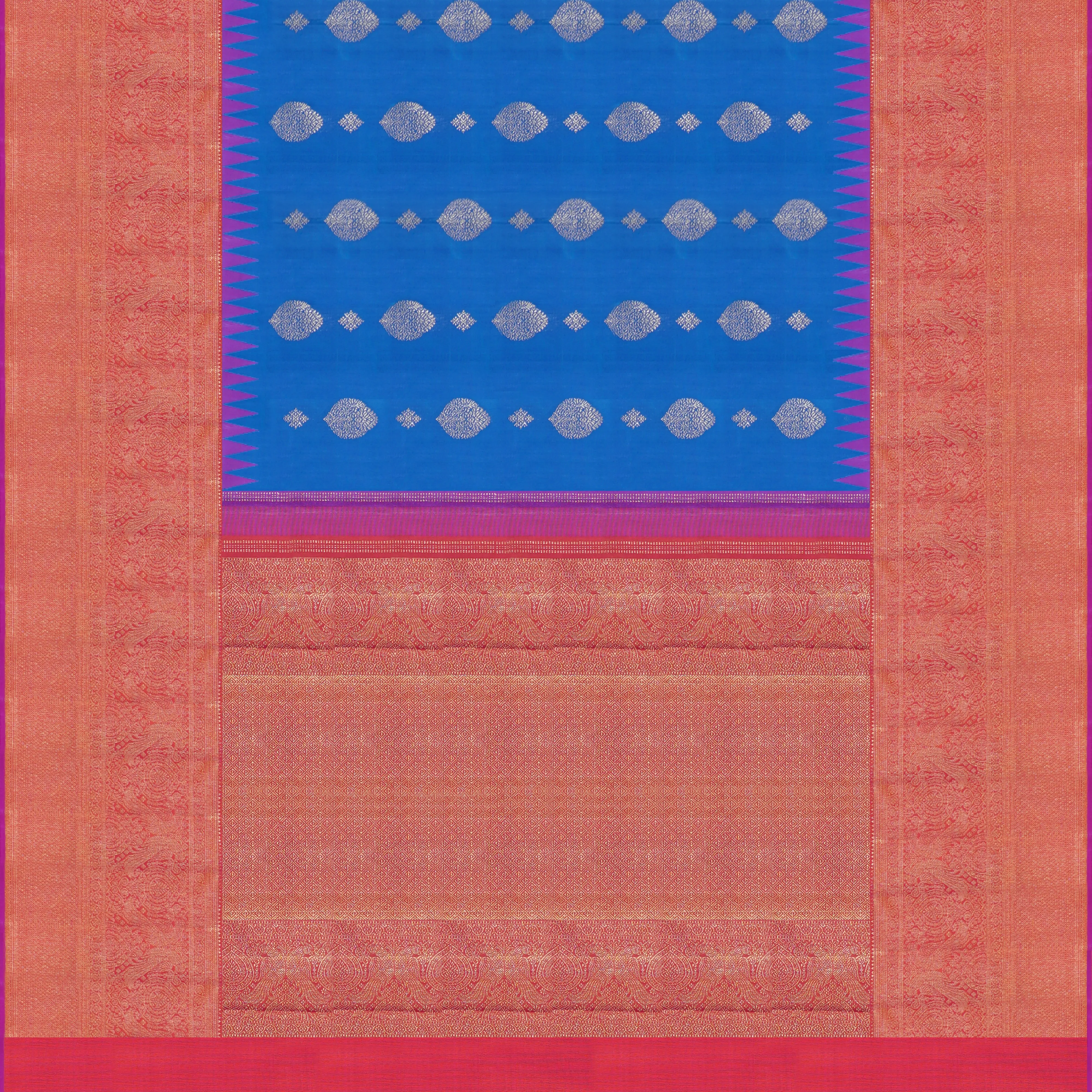 Handwoven Blue shot and Orange shot Kanjivaram Silk Saree - 1529T006136DSC