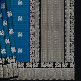 Handwoven Blue with Black Banarasi Silk Saree - 1917N007408DSC