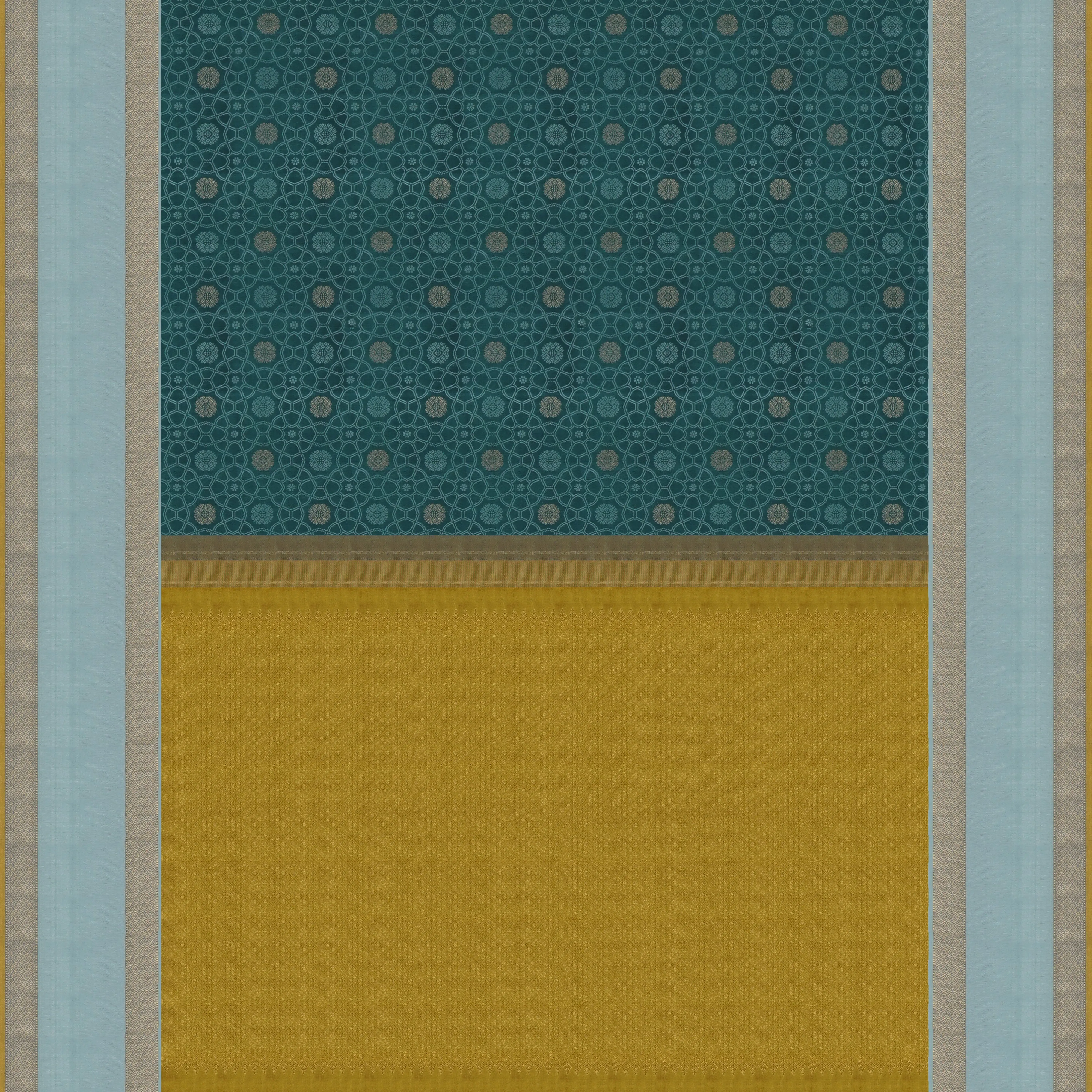 Handwoven Blue with Yellow Kanjivaram Silk Saree - 1718T007212DSC