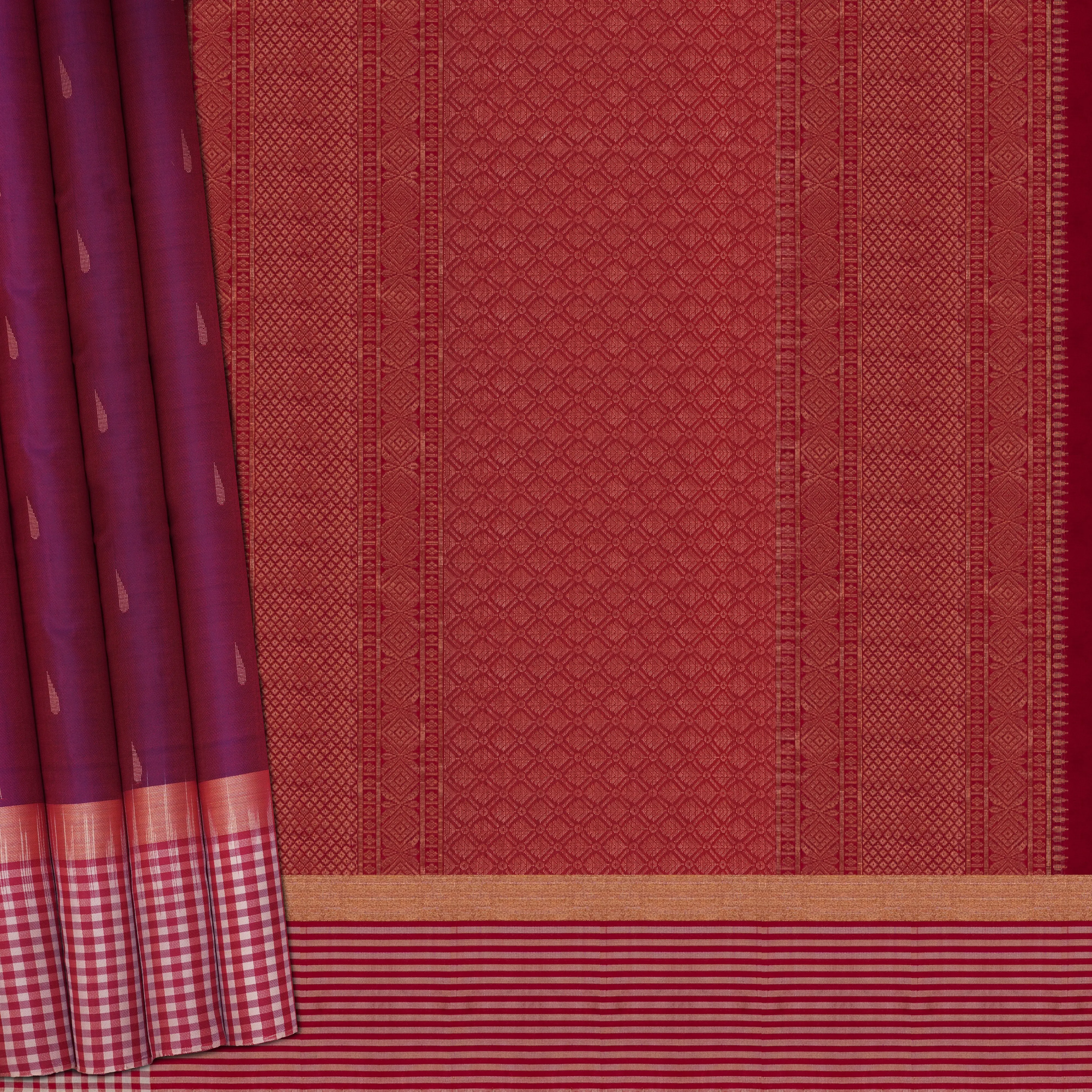 Handwoven Burgundy with Red and White Soft Silk Saree - 1987T009874DSC