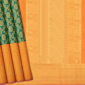 Handwoven Green with Orange Kanjivaram Silk Saree - 566T002943DSC