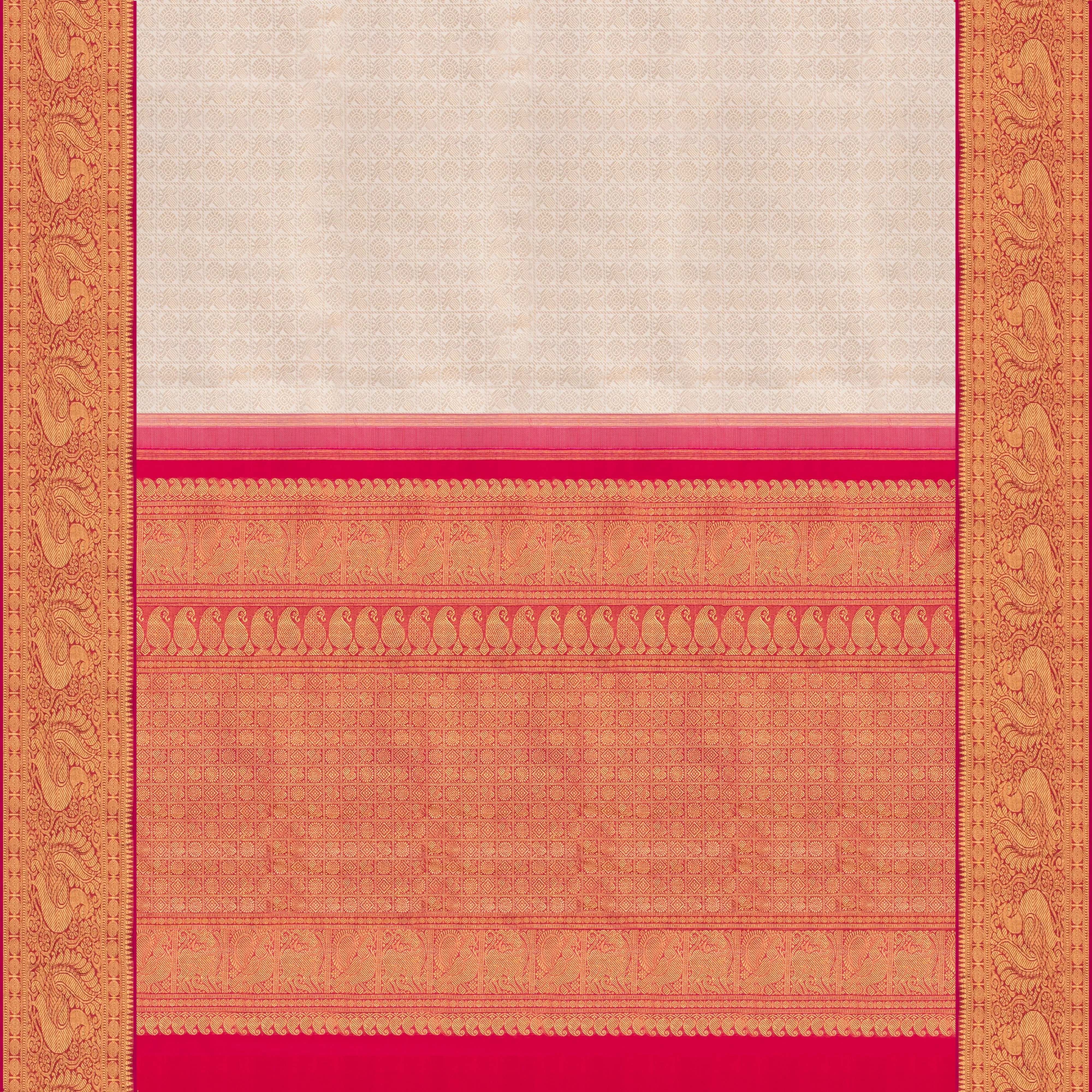 Handwoven Off-white with Pink Kanjivaram Silk Saree -553T001575DSC