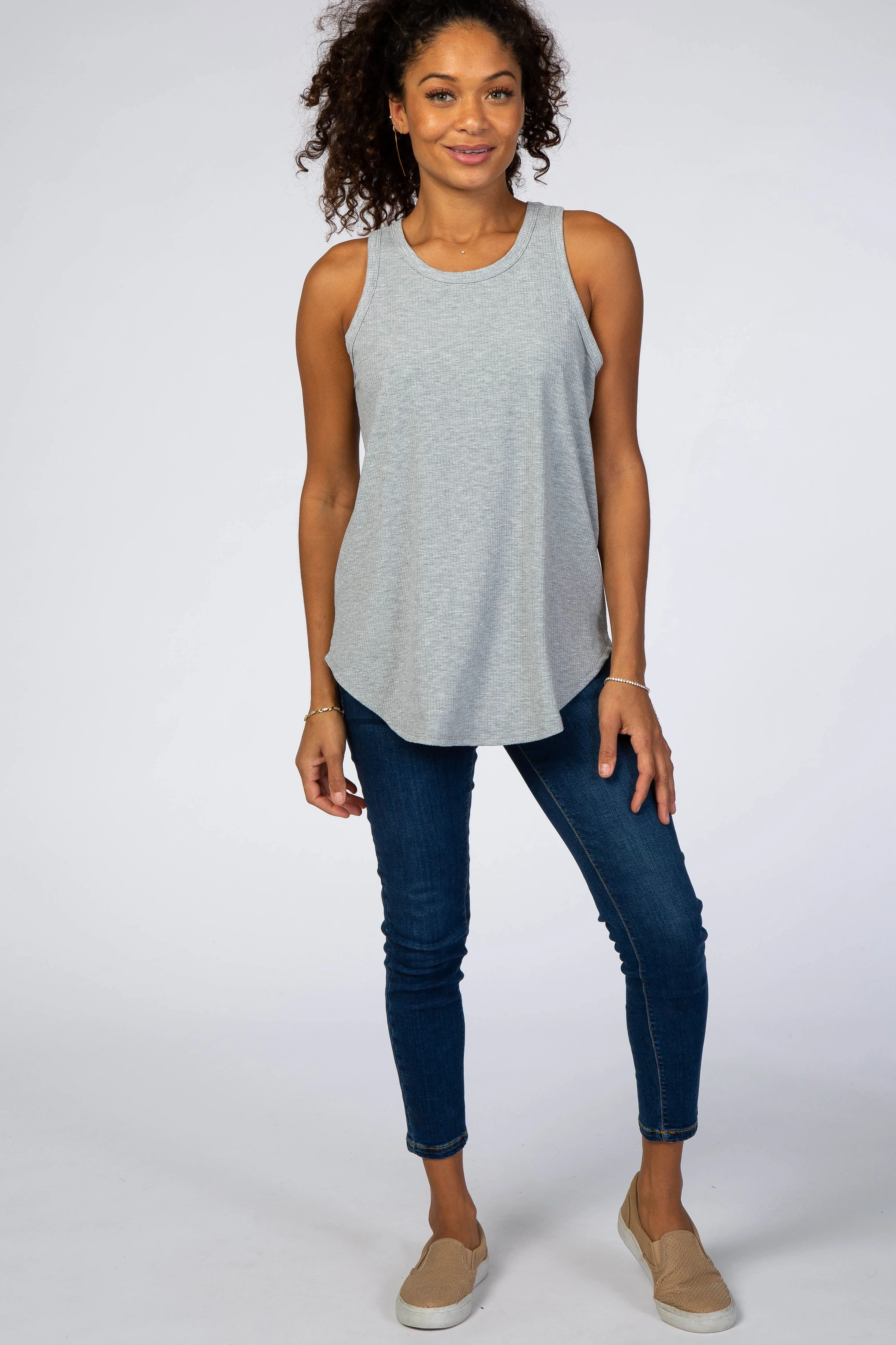 Heather Grey Ribbed Sleeveless Top