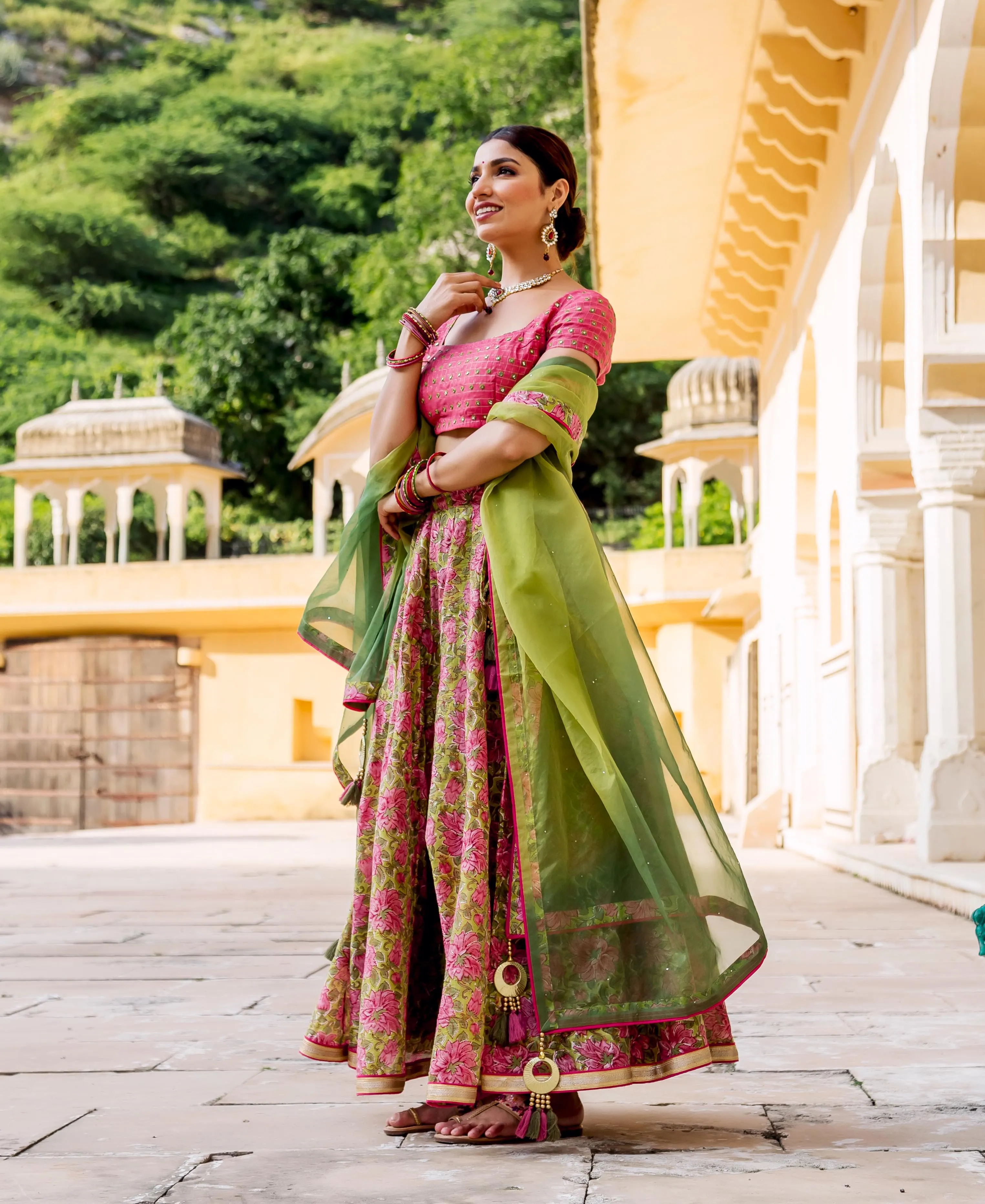 Heena Hand Block Printed and Embroidered Lehenga Set