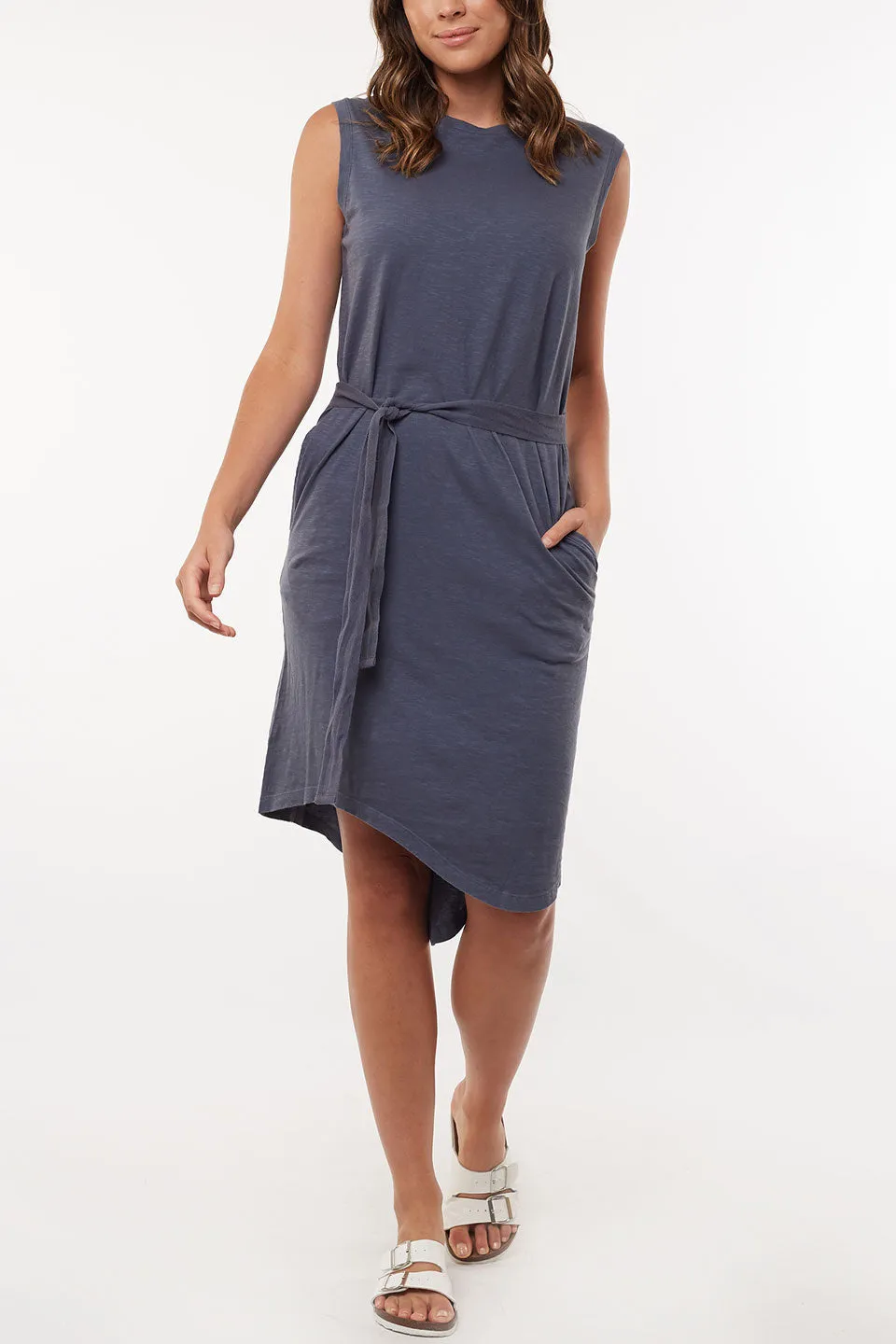 Jimbaran Bay SL Navy Tie Waist Midi Dress