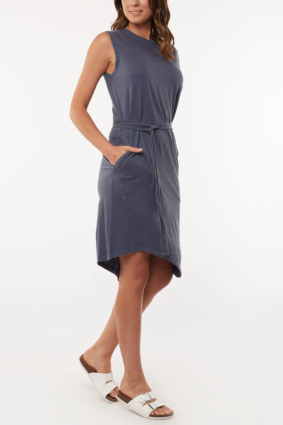 Jimbaran Bay SL Navy Tie Waist Midi Dress