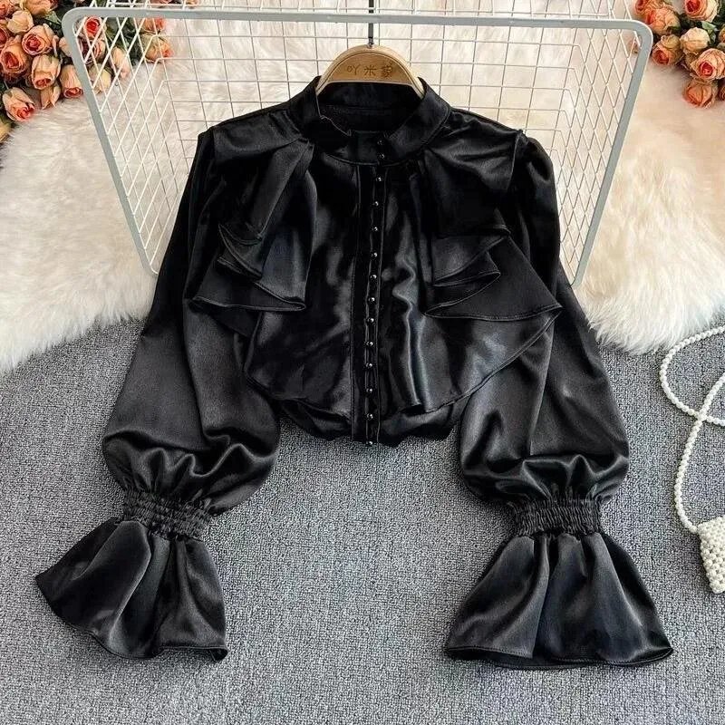 Kale Ruffled Satin Blouse