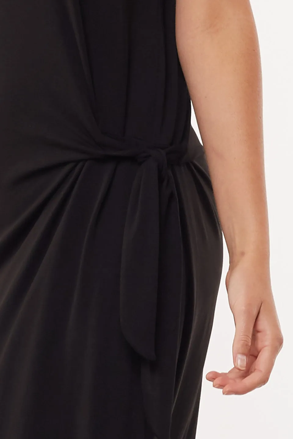 Khloe Knot Black Midi Tee Dress