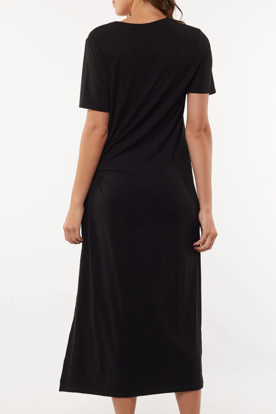 Khloe Knot Black Midi Tee Dress