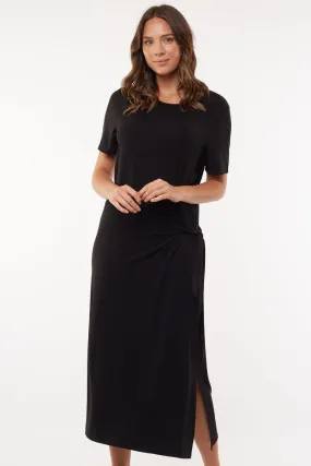 Khloe Knot Black Midi Tee Dress