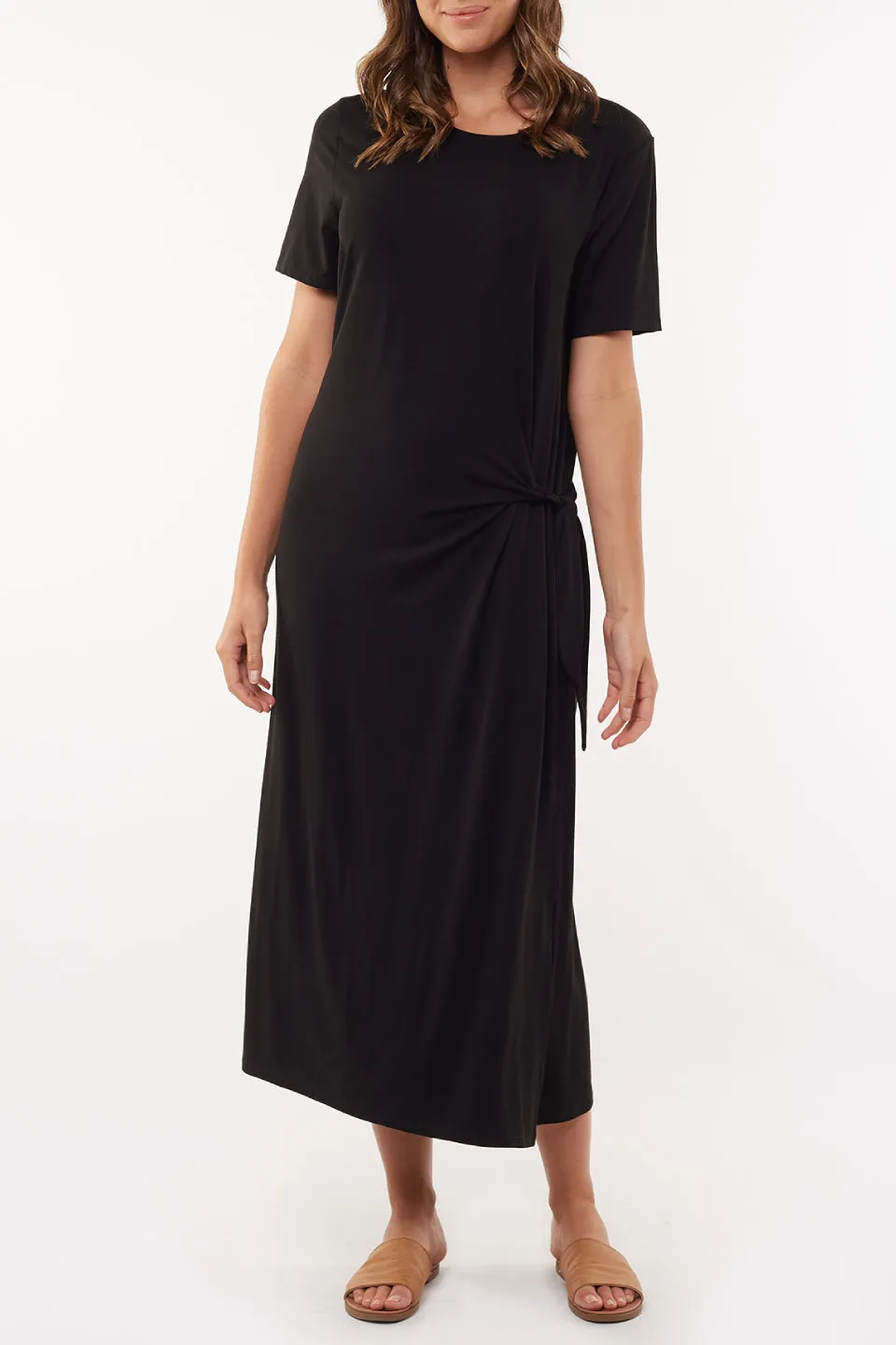 Khloe Knot Black Midi Tee Dress