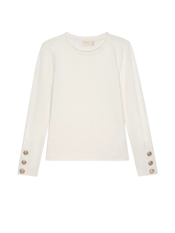 KIANA CREWNECK WITH OVERSIZED GOLD BUTTONS (OFF WHITE) - NATION