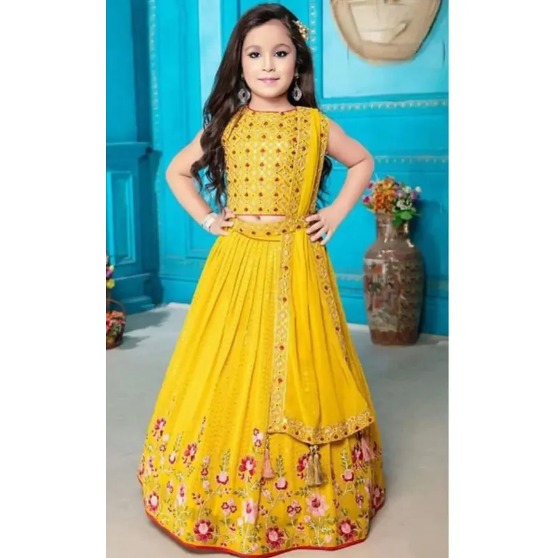 Kids Embroidery Sequence Lehenga Blouse set with Dupatta