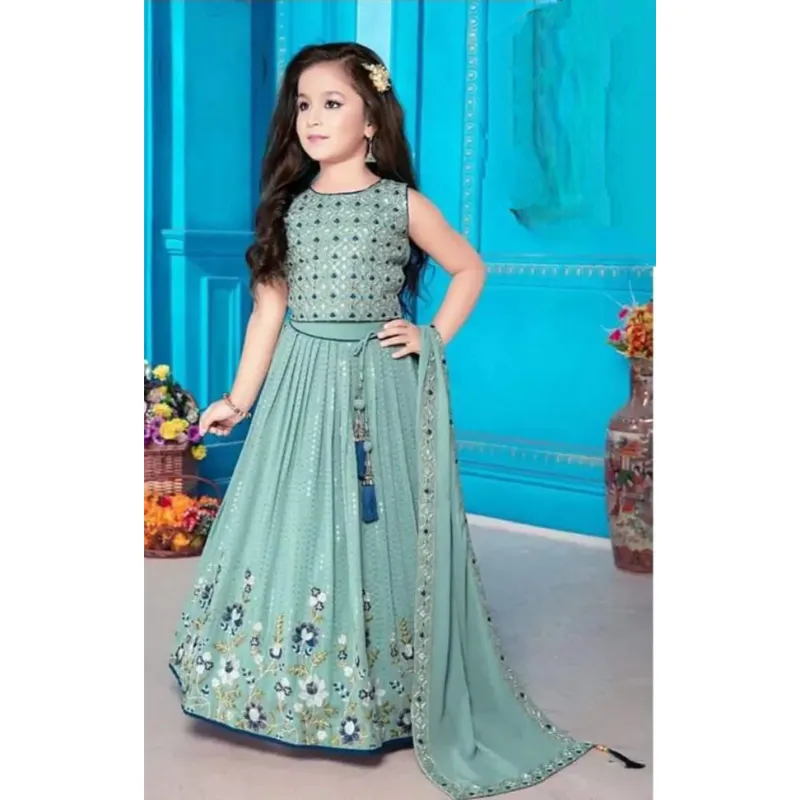 Kids Embroidery Sequence Lehenga Blouse set with Dupatta