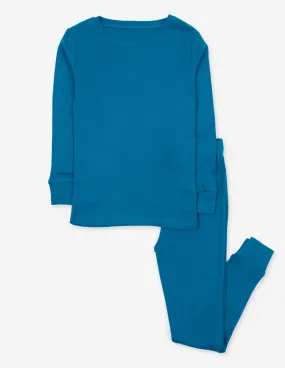 Kids Two Piece Solid Teal Blue Pajamas