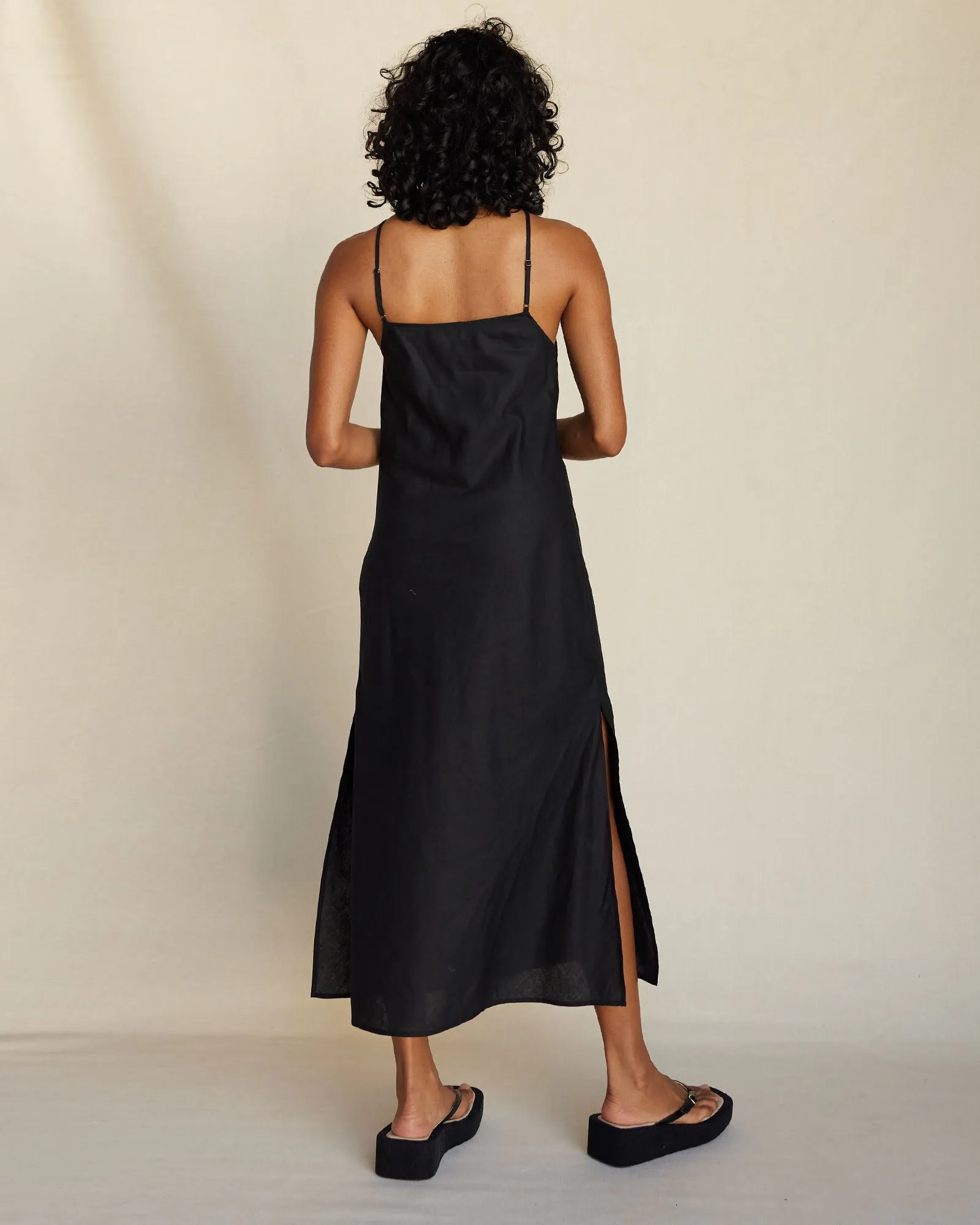 Krisha Linen Halter Midi Dress - Black