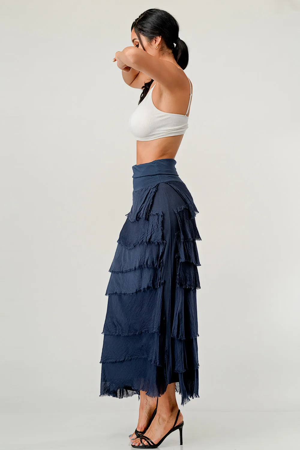 Layered Italian Raw Moda Maxi Skirt