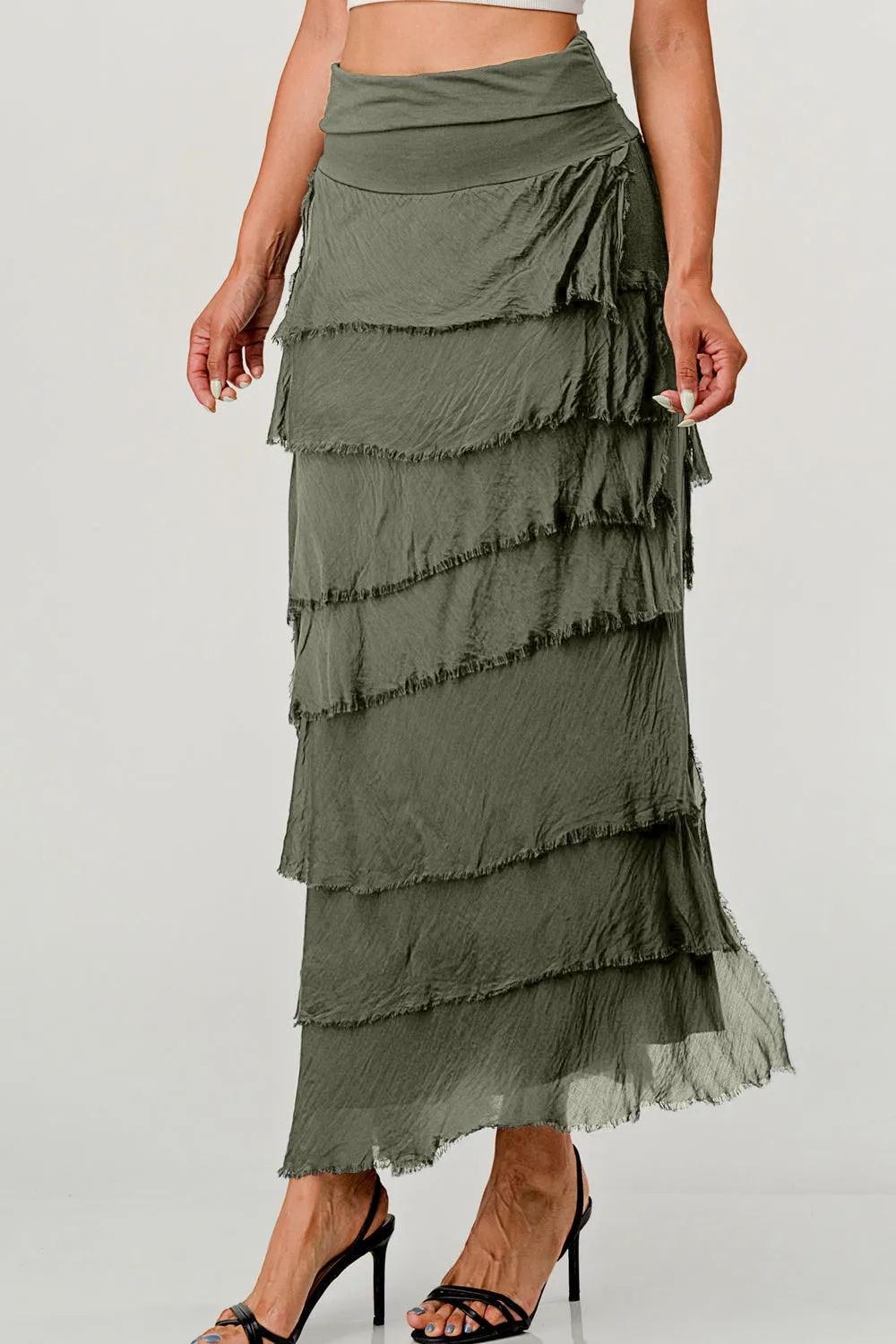 Layered Italian Raw Moda Maxi Skirt