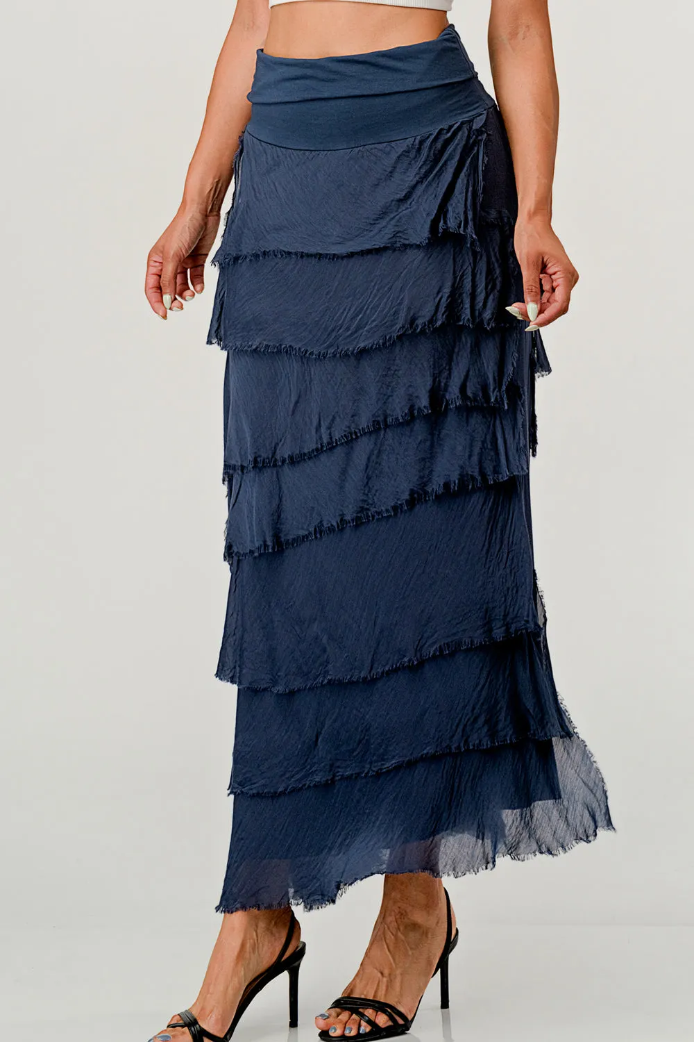 Layered Italian Raw Moda Maxi Skirt