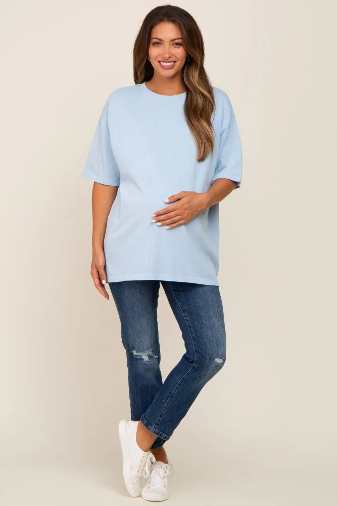 Light Blue Basic Oversized Maternity T-Shirt