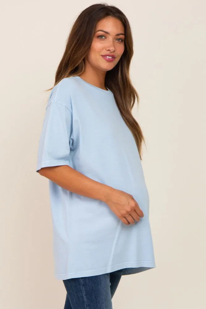 Light Blue Basic Oversized Maternity T-Shirt