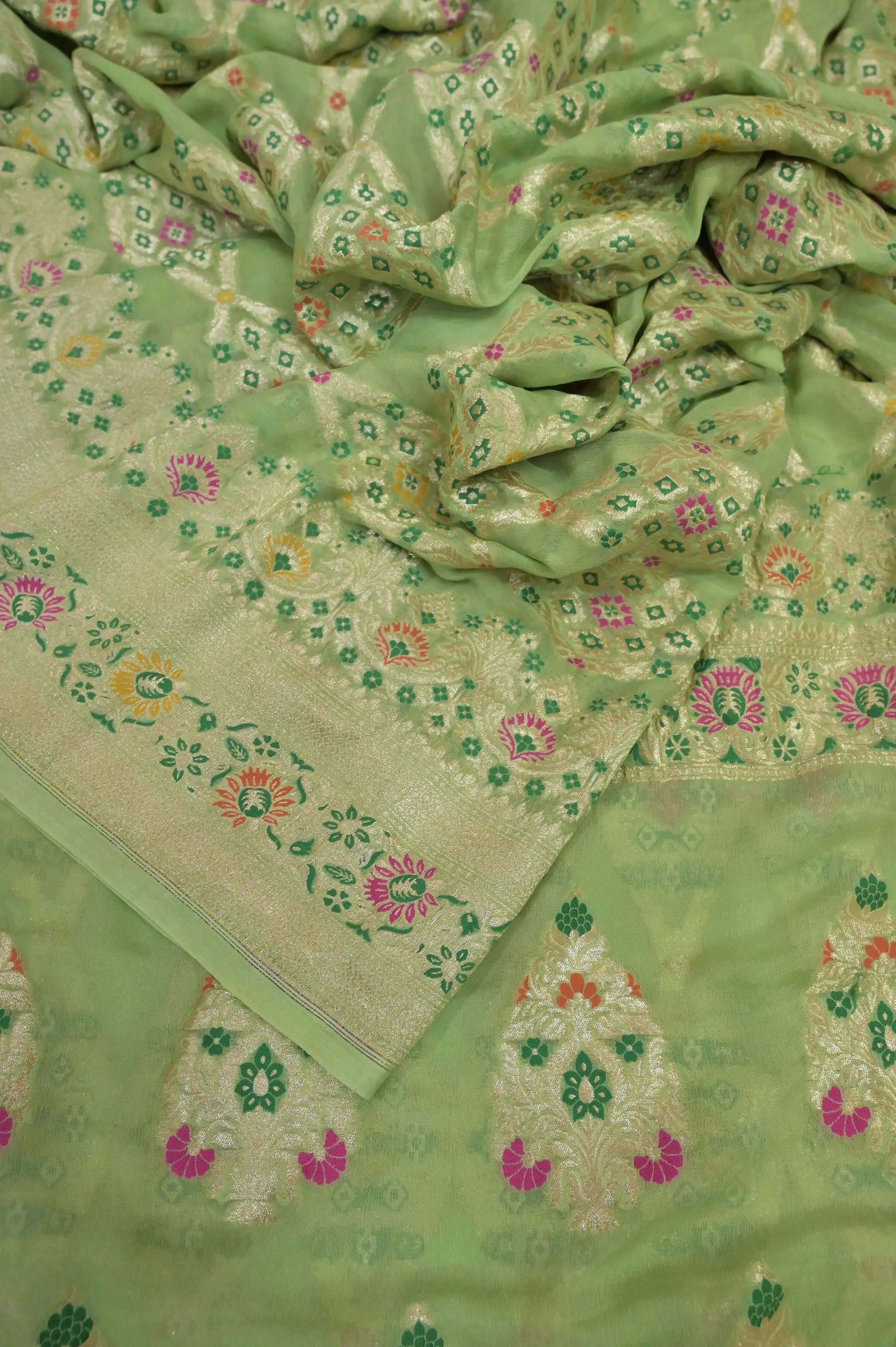 Light Green Color Pure Georgette Banarasi with Allover Zari and Meenakari Work