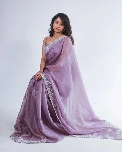 Lilac Pure Organza Silk Saree