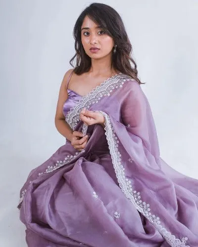 Lilac Pure Organza Silk Saree