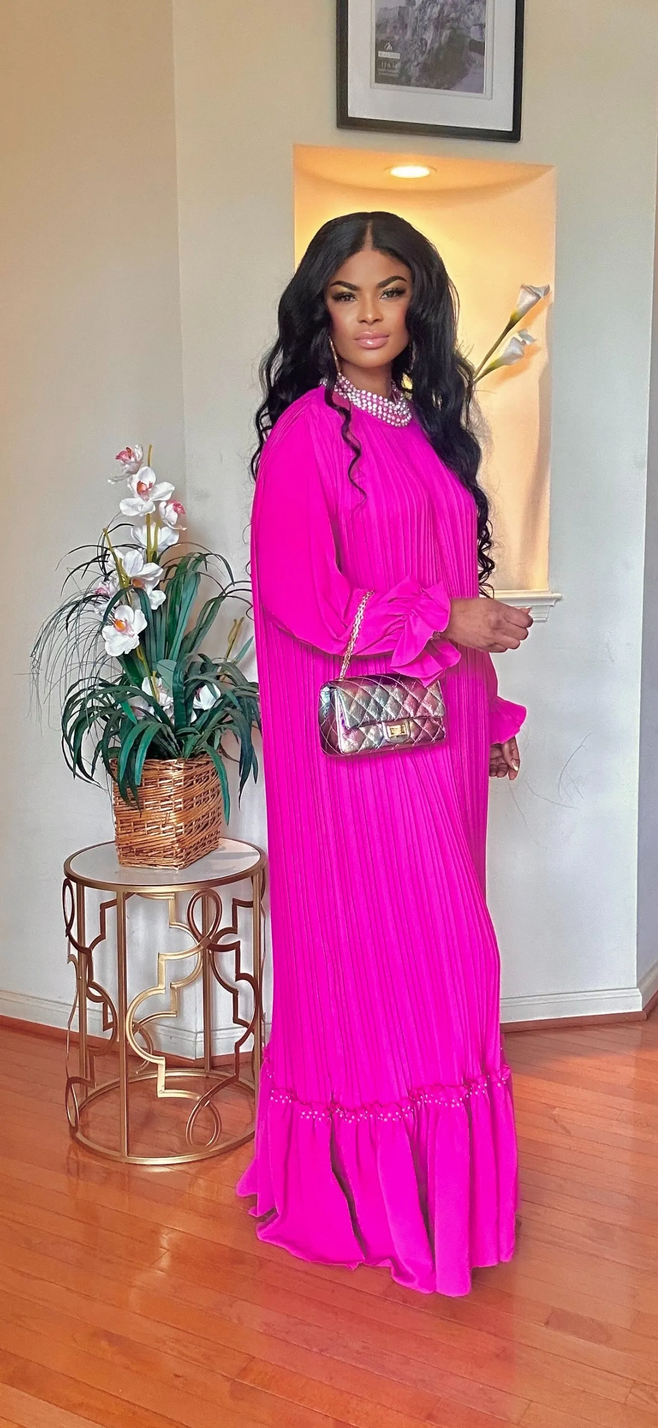 LONGSLEEVE FLOOR LENGTH MAXI DRESS(PINK)