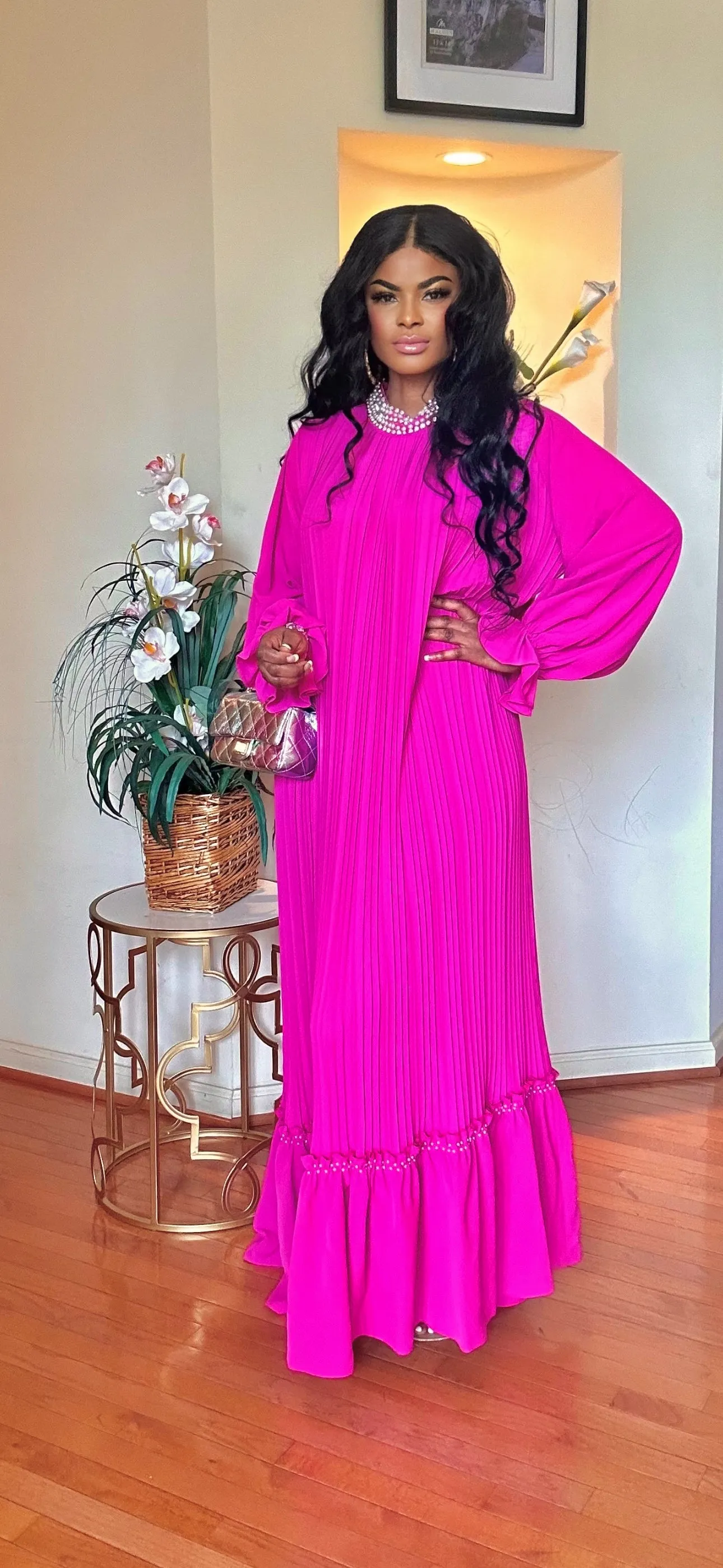 LONGSLEEVE FLOOR LENGTH MAXI DRESS(PINK)