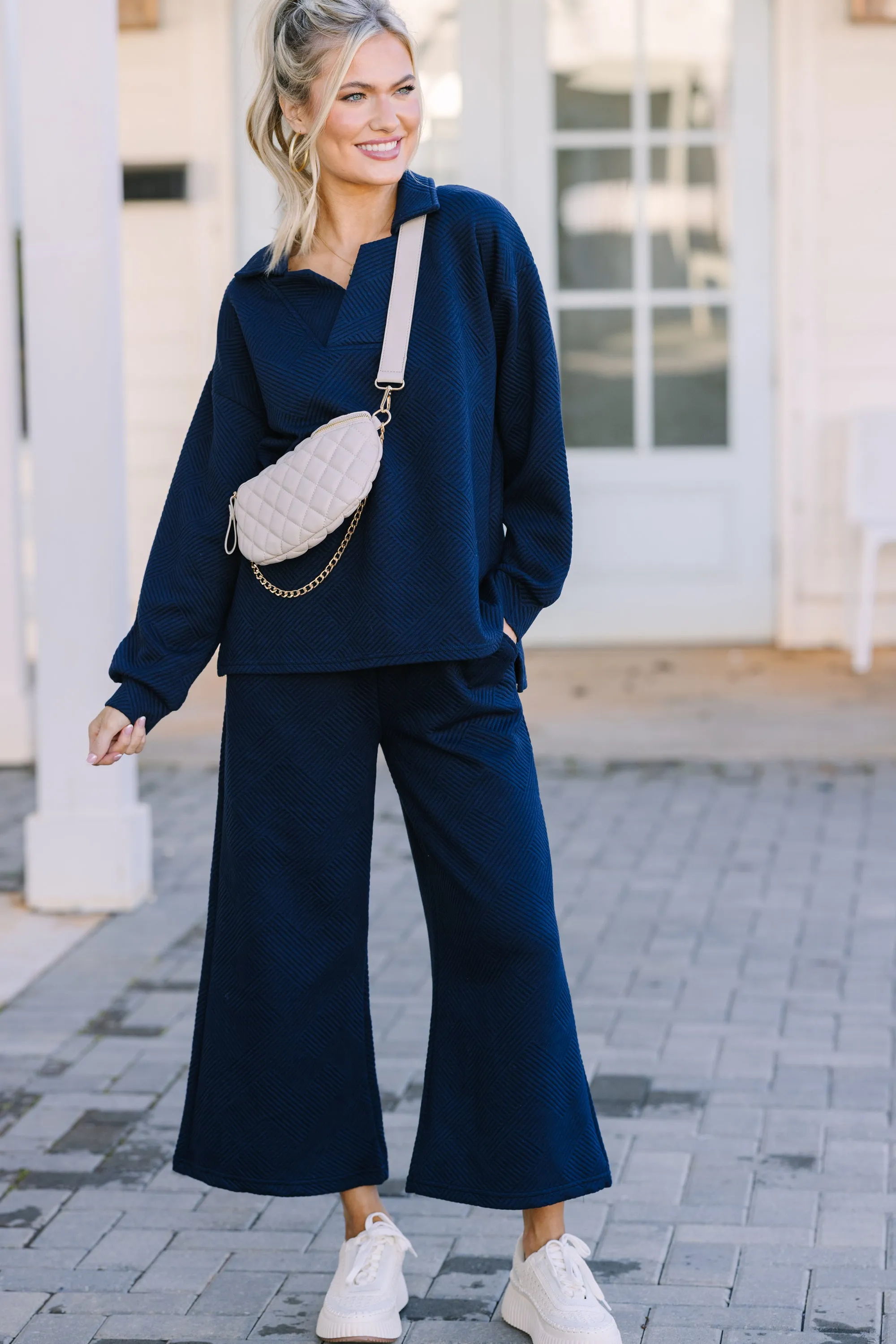 Make Your Day Navy Blue Textured Top