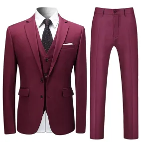 Maroon 3-Piece Suit Slim Fit Two Button Suit