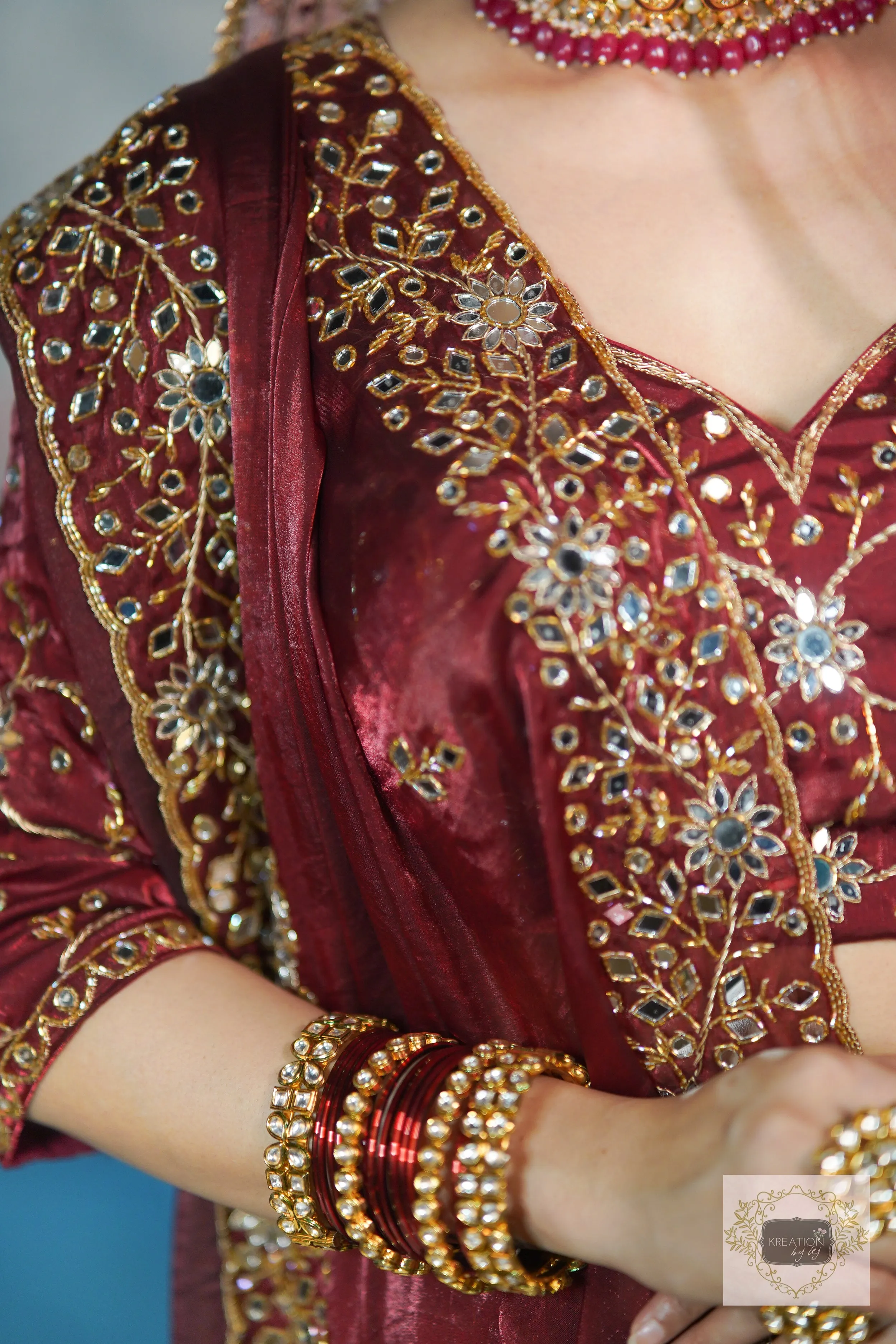 Maroon Shimmer Satin Sheesh Mahal Saree