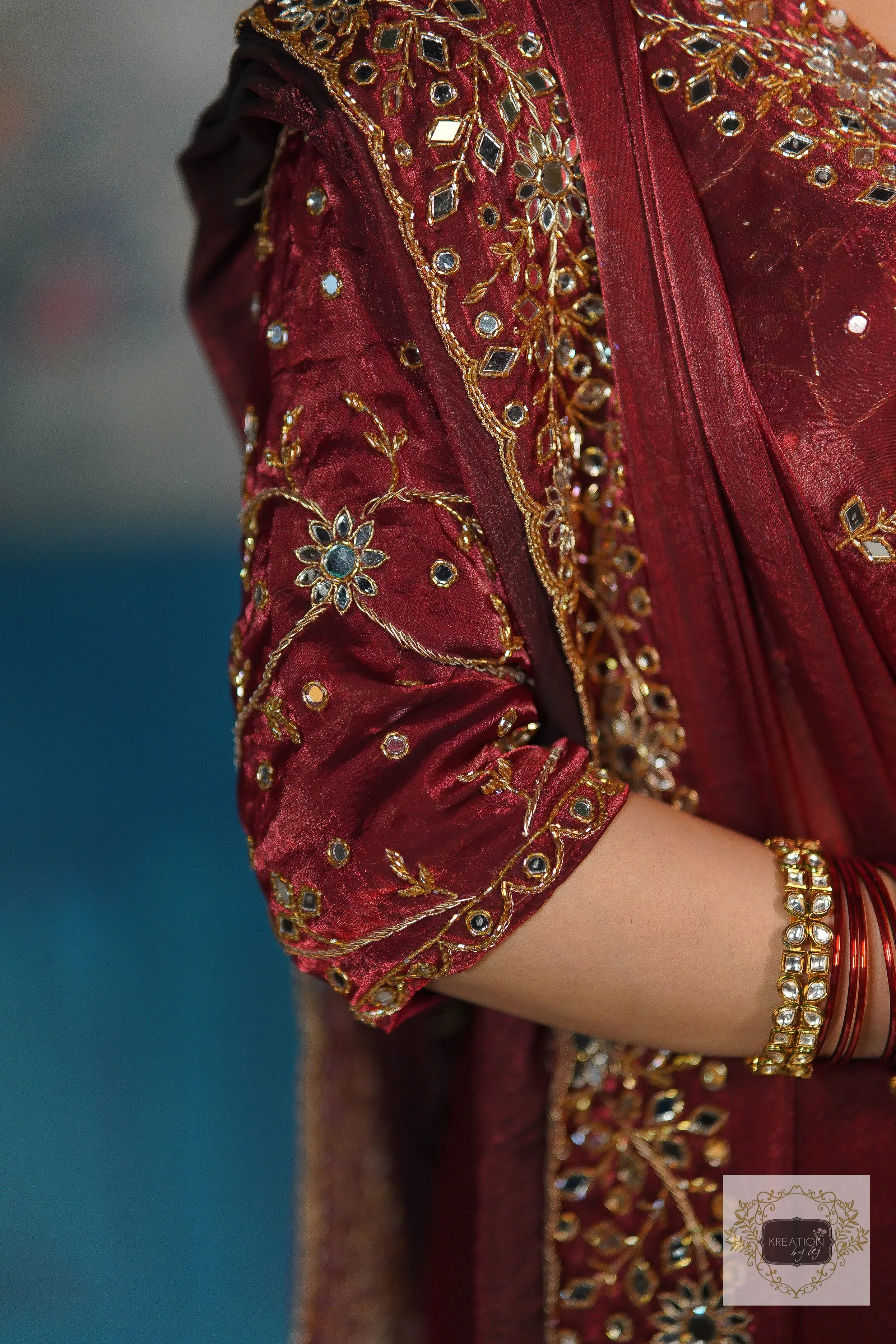 Maroon Shimmer Satin Sheesh Mahal Saree