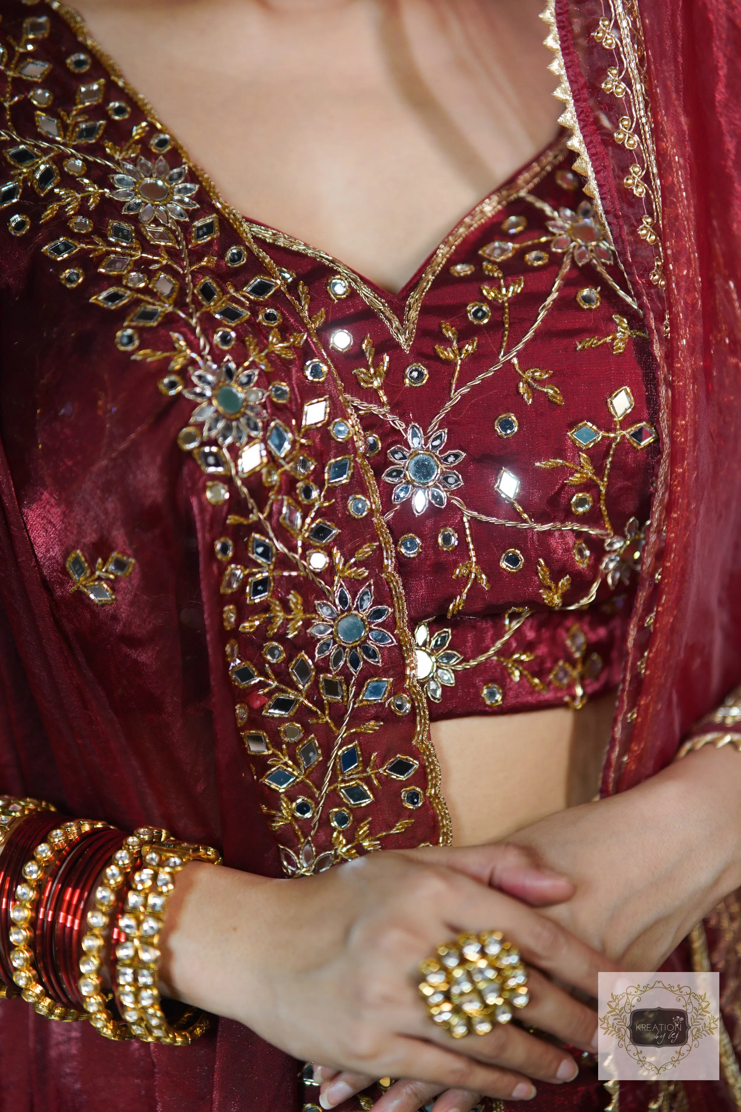 Maroon Shimmer Satin Sheesh Mahal Saree