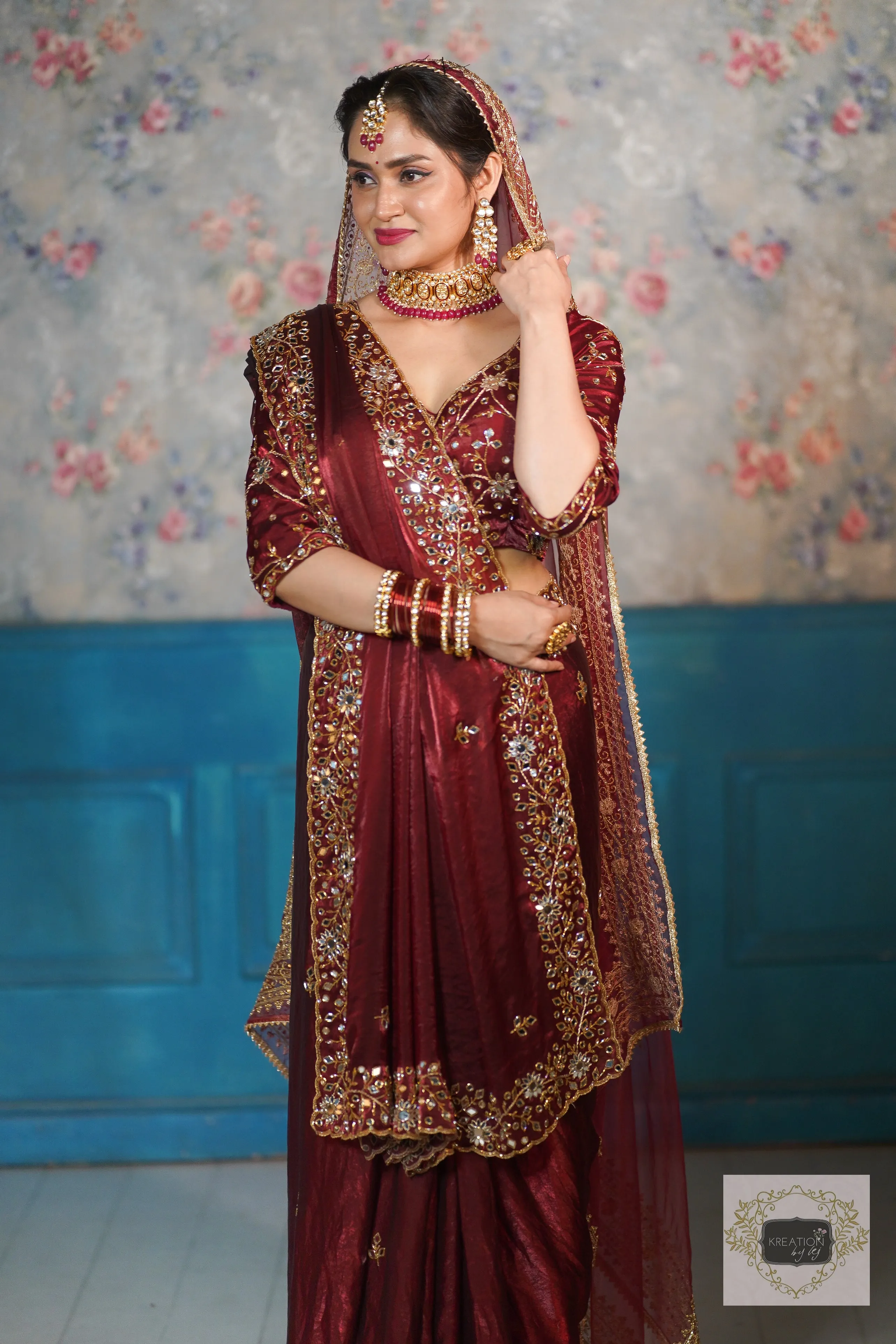 Maroon Shimmer Satin Sheesh Mahal Saree